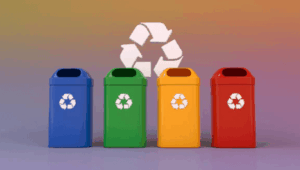 Quattro bidoni colorati per la raccolta differenziata